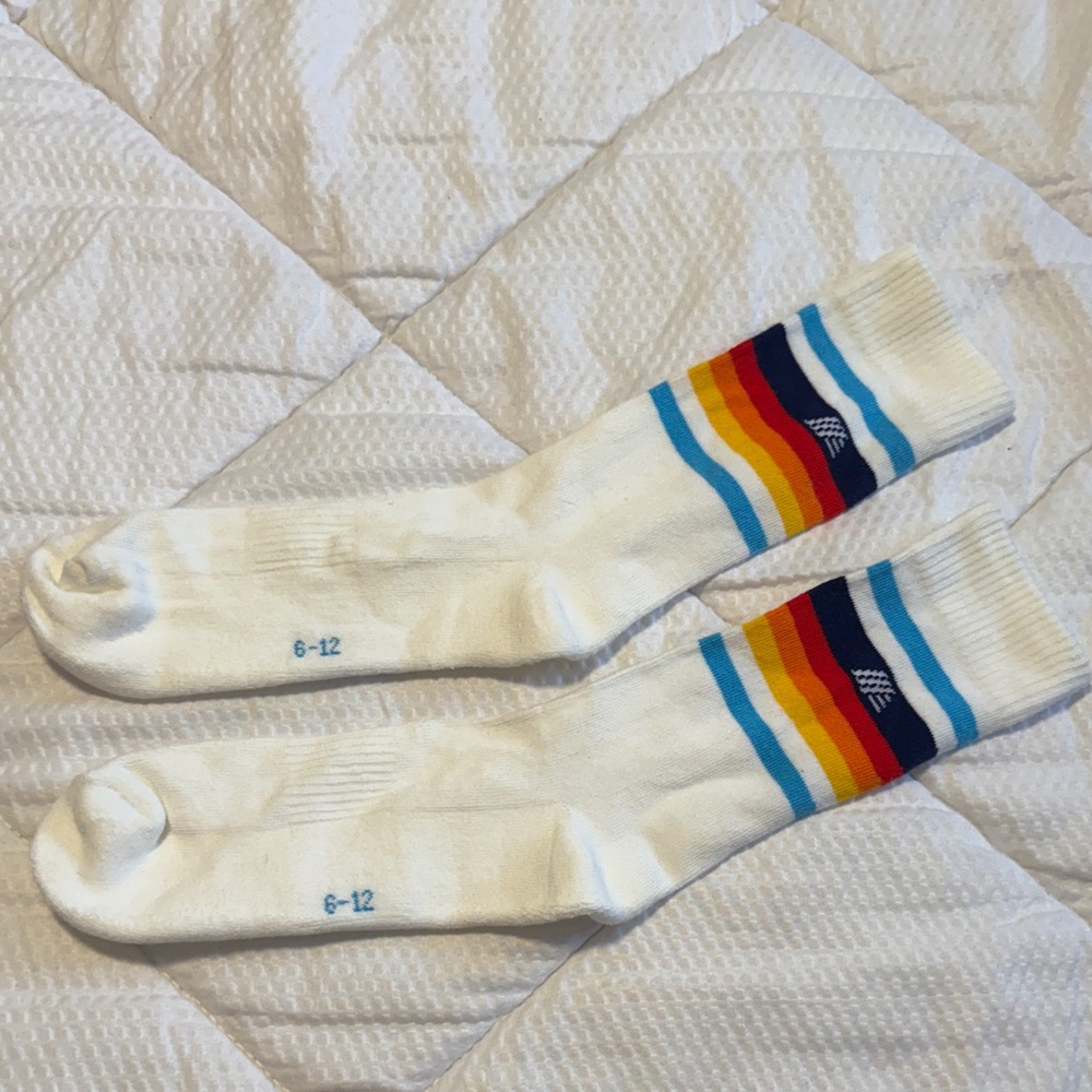 White Socks with Rainbow Stripes Aldi men’s socks Aldi gear